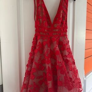 Red Floral Lace Dress